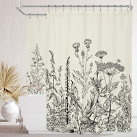 Riyidecor Clawfoot Tub Extra Wide Shower Curtain 180Wx70H Inch Flower Wrap All Around Circular Round Floral Wildflower Botanical Plants Herbs Decor Bathroom Polyester Waterproof Metal Hooks 32 Pack