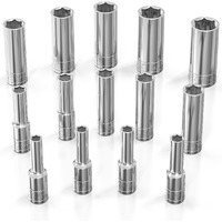 Olsa Tools Metric Socket Set (14Pc) | 1/4-Inch Drive | 6-Point Deep Socket Set | Metric Sizes From 4 Mm To 15 Mm | Mechanic Metric Socket Sets | Long Chrome Sockets | Professional Grade