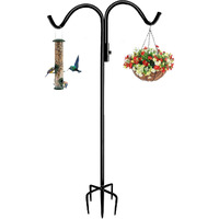 Tuohours 92 Inch Double Shepherd Hook Stand For Outdoor Birdfeeder, Adjustable Two Sided Garden Bird Feeder Pole Holder For Birdhouse Planter Solar Light Lantern, Black, 1 Pack