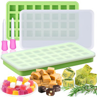 Aiersa 2Pcs Silicone Molds For Herb-Infused Oil Cubes, 32 Cavity Candy Gummy Molds With Lids & 2 Droppers For Diy 5/8X5/8X5/8In Square Gummies, Homemade Herbal Blocks, Jello, Pralines Caramels