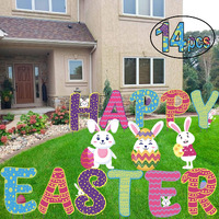 Easter Yard Sign | (14 Pcs) Large 17"" Tall, Happy Easter Outdoor Decorations | Easter Lawn D