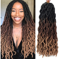 18 Inch Goddess Faux Locs Crochet Hair 6 Packs/Lot Soft Gypsy Locs Wavy Crochet Braids Dreadlocks 3 Tone Curly Wavy Twist Braiding Hair Extensions African Roots Braid(#1B/30/27)