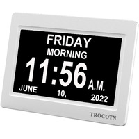 Trocotn 7 Inchs Digital Clock Calendar Clock Large Display Alarm Clock Wall Clock (White)