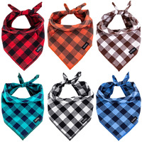 Gofshy Dog Bandanas Christmas Classic Buffalo Plaid 6Pcs Dog Gifts Red Blue Green Orange Black Brown Dog Scarf Adjustable Kerchief For Small Medium Large Dogs Cats Puppy Bandana(M)