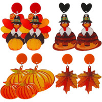 4 Pairs Fall Earrings For Women Autumn Acrylic Earrings Stud Holiday Earrings For Women Pumpkin Earrings Thanksgiving Earrings Turkey Earrings Fall Leaf Earrings Jewelry