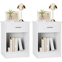 Fotosok Nightstand, Set Of 2, 2-Tier Side Table With Drawer And Storage Shelf, Bedside Table End Table, Modern Night Stand For Bedroom, Living Room, Home Office,White