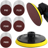 Pomsare 5 Inch Hook And Loop Backing Pad With 50Pcs Sanding Discs, Angle Grinder Attachments With 5/8-11 Threads, Sanding Pad For Wood Sanding Buffing Polishing(80/120/240/320/600 Grit)