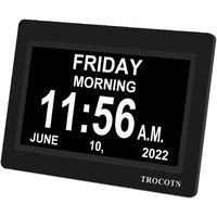 Trocotn 7 Inchs Digital Clock Calendar Clock Large Display Alarm Clock Wall Clock (Black)