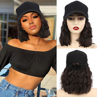 Chrshn Hat Wig For Women Short Wave Baseball Cap Wig With Curly Hair Extensions Wig Synthetic Wave Wig Hat Adjustable Brown Black Baseball Hat Wig