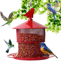 Squirrel Proof Bird Feeder For Outside Hanging, Metal Bird Feeders For Outdoor Hanging,Wild Bird Feeders With 4 Lbs Seed Capacity For Cardinal, Sparrow,Finch,Chickadee Etc(Red)