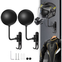 Motorcycle Helmet Rack Wall Mount 180 Degree Rotation Metal Bike Helmet Holder Mount Bicycle Helmet Display Hanger Stand With 2 Hooks Motorcycle Accessories For Baseball Rugby Helmet - Black, 2 Pcs