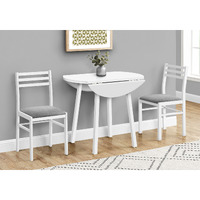 Dining Table Set, 3Pcs Set, Small, 35"" Drop Leaf, Kitchen, White Metal And Laminate, Grey Fabric, Contemporary, Modern