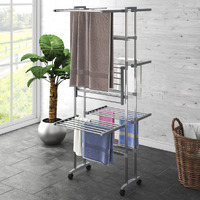 Vidaxl 3-Tier Laundry Drying Rack With Wheels Silver 23.6""X27.6""X50.8""