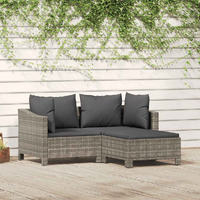 Vidaxl 3 Piece Patio Lounge Set With Cushions Gray Poly Rattan