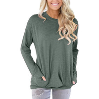 Onlypuff Long Sleeve Shirt Womens Cute Comfy Top Pocket Tee Shirt Loose Fit Grayish Xxl