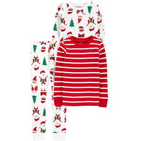 Simple Joys By Carter's Unisex Kids' 3-Piece Snug-Fit Cotton Christmas Pajama Set, Santa, 5