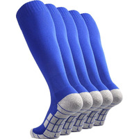 Cwvlc Youth Soccer Socks 5 Pairs Girls Boys Softball Sport Team Athletic Knee High Long Tube Cotton Compression Baseball Socks Blue Medium (5Y-7Y Youth/6-10 Women)