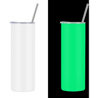 20 Oz Sublimation Skinny Tumbler Glow In The Dark, 2 Pack Luminous Straight Skinny Tumbler Bulk With Sublimation Shrink Wrap Films, Stainless Steel Skinny Tumbler For Women Friends Sisters,White