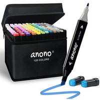 Anono 120 Colors Alcohol Markers Dual Tip Marker Permanent Marker Set Artist Markers With Carry Bag For Kids Adults Coloring Drawing, Black Penholder