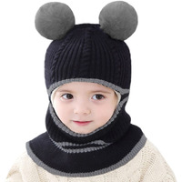 Toddler Winter Hat, Baby Winter Hat, Fleece Lined Girls Boys Winter Hat, Kids Winter Hat Scarf Earflap Hood Skull Caps, 1-4T (Bear Black)