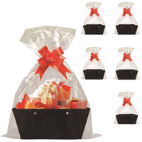 Baskets For Gifts Empty, 5 Pcs Black Gift Bags With Handles Diy Kit, Gift Basket Empty To Fill Bulk For Party Favors Wedding Birthday Christmas Halloween Sympathy Thank You
