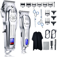 Moorehl Hair Clippers Professional Cordless For Men, Barber Clippers For Hair Cutting Kit, Wireless Lcd Display & Silver Metal Casing Hair Trimmers Set, Rechargeable Haircut Machine For Family