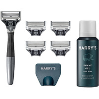 Harry's Razors Set With 5 Razor Blade Refills For Men, Travel Blade Cover, 2 Oz Shave Gel (Charcoal)