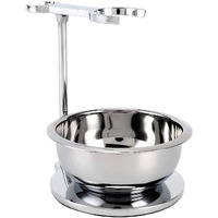 Sanwa Deluxe Heavyweight Shaving Brush Razor Stand With Unbreakable Stainless Steel Shaving Bowl Set,Compatible With Gillette Fusion And Mach 3,Double Edge Safety Razor,Cartridge Razor