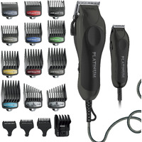 Wahl Usa Pro Series Platinum Corded Clipper & Corded Trimmer For Home Haircutting With Premium Secure Fit Color Coded Guide Combs - Model 79804-100