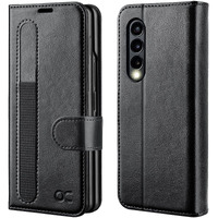 Ocase Compatible With Galaxy Z Fold 3 5G Wallet Case With S Pen Holder, [Updated Version] Pu Leather Flip Folio Case With Card Slots Rfid Blocking Kickstand Phone Cover For Z Fold3 5G (2021) - Black