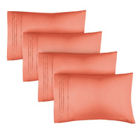 King Size Pillow Cases Set Of 4 - Soft, Premium Quality Pillowcase Covers - Machine Washable Protectors - 20X40, 20X36 & 20X48 Pillows For Sleeping 4 Piece - King Size Coral Pillow Cover Bedding