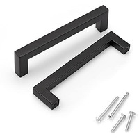 Knobwell 6 Pack Matte Black Kitchen Cabinet Door Handles - Stainless Steel Drawer Dresser Pulls Kitchen Cabinet Handles Black 6 Pack - 5"" Hole Centers