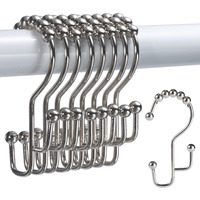 Shower Curtain Rings, Sutine Double Shower Curtain Hooks, Rust-Resistant Metal Shower Curtain Rings, Free Sliding Stainless Steel Shower Hooks For Shower Curtains & Liners, 12Pcs-Nickel