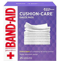 Band-Aid Brand Absorbent Cushion Care Sterile Square Gauze Pads For First Aid Protection Of Minor Cuts, Scrapes & Burns, Non-Adhesive, Wound Care Dressing Pads, Large, 4 In X 4 In, 25 Ct