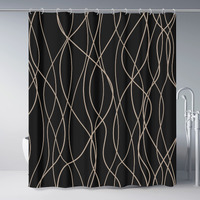 Punkray Black And Brown Striped Wavy Line Fabric Shower Curtain For Bathroom With 12 Hooks, Shower Curtains For Bathroom 72 Inches Long, Weighted Hem,Waterproof Bath Accessories Hotel Style