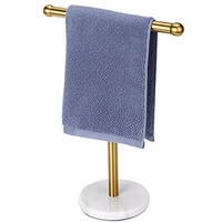 Gold Hand Towel Holder Stand With Heavy Marble Base, T-Shape Towel Rack, Free-Standing For Bathroom Vanity Countertop, 304 Stainless Steel (Gold)