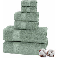 Textilom 100% Turkish Cotton 6 Pcs Luxury Bath Towels , Soft & Absorbent Bathroom Towels Set (2 Bath Towels, 2 Hand Towels, 2 Washcloths)- Green
