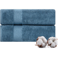 Textilom 100% Turkish Cotton 2 Pcs Bath Towel Set, Luxury Bath Towels For Bathroom, Soft & Absorbent Hotel Quality Bathroom Towels Set (27 X 54 Inches)- Mid Blue