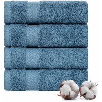 Textilom 100% Turkish Cotton 4 Piece Luxury Washcloth Towel Set For Bathroom & Kitchen, Thick & Super Soft & Highly Absorbent & Quick Dry For Face And Hand- Mid Blue