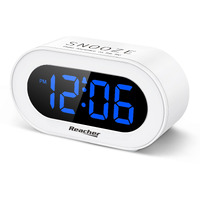 Reacher Small Led Digital Alarm Clock With Snooze, Simple To Operate, Full Range Brightness Dimmer, Adjustable Alarm Volume, Outlet Powered Compact Clock For Bedrooms, Bedside, Desk, Shelf(Blue)