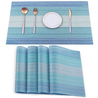 Heloho Placemats Set Of 4,Vinyl Table Place Mats Stain Resistant Foldable Placemats Washable Wipeable Placemat For Kitchen Dining Table Decoration Indoor Outdoor(Blue)