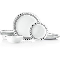 Corelle Vitrelle 18-Piece Service For 6 Dinnerware Set, Triple Layer Glass And Chip Resistant, Lightweight Round Plates And Bowls Set, City Block