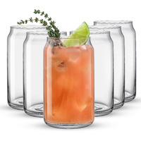 Joyjolt Drinking Glass Cups Set Of 6-16Oz Beer Can Glasses. Clear Soda Can Shaped Glass Cups, Cute Iced Coffee Cup Tumblers, Cold Drink Glassware, Unique Water, Tea, Cocktail Glass Set