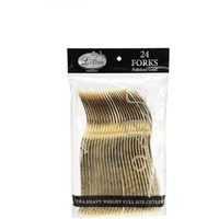Lillian Tablesettings Glossy Plastic Forks - 5 1/2"" X 1"", Gold, 24 Pcs