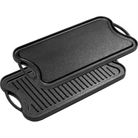 Bruntmor 2-In-1 Cast Iron Skillet Rectangle Roasting Pan With Reversible Griddle Pan For Stove Top  20""X10"" Multi Cooker Deep Roasting Grill Pan, Non-Stick Camping Cookware