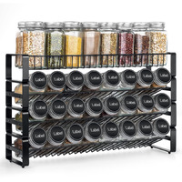 Jonyj 4 Tier Stackable Seasoning Rack Organizer, Detachable Countertop Spice Jar Rack For Cabinet, Freestanding , Black Frosted Iron Kitchen Counter Shelf