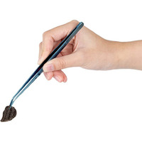 Restaurantware Perfect Point 6.3 Inch Curved Tweezer, 1 Slant Nose Food Tweezer - Serrated Tips For Precision, For Garnishing, Plating, Or Decorating, Blue Stainless Steel Kitchen Tweezer, Sturdy