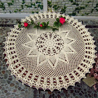 Kilofly Handmade Crochet Cotton Lace Table Sofa Doily, Waterlily, Beige, 22 Inch