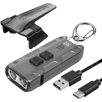 Nitecore Tip Se Keychain Flashlight, Gray 700 Lumen Usb-C Rechargeable Edc With Lumentac Charging Cable