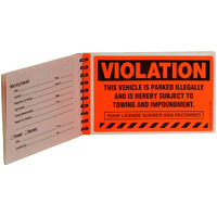 Smartsign Parking Violation Stickers - 50 Stickers Book With Liners, 5 X 8 Inch, You Are Illegally Parked Sticker, Hard To Remove Write-On Tickets, Fluorescent Orange